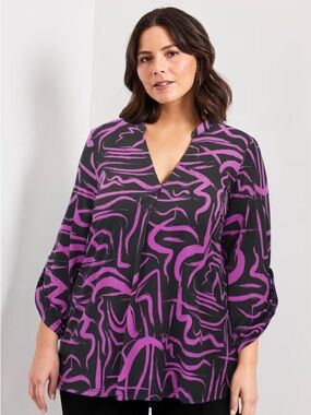 Avenue Plus-Size Black & Hot Pink Abstract V-Neck Tunic